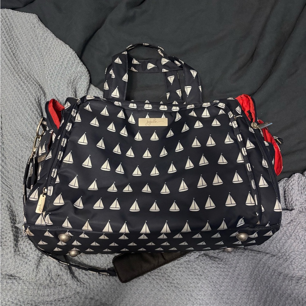 Navy Blue Sailboat Print JuJuBe diaper Bag weekender